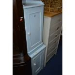 A PAINTED VICTORIAN PINE POT CUPBOARD, with a galleried top width 37cm x depth 39cm x height 78cm,