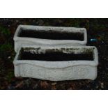 A PAIR OF COMPOSITE CREAM PAINTED RECTANGULAR GARDEN PLANTERS (2)