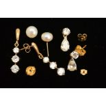 THREE PAIRS OF EARRINGS, to include a pair of freshwater pearl studs, and two cubic zirconia drop