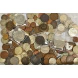 A TRAY OF MIXED COINAGE, to include two Canada bank tokens pennies 1840 and 1843, amounts of