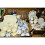 THREE BOXES OF CERAMICS AND GLASSWARE, including Wedgwood 'Patrician' teawares, Cauldon tea wares