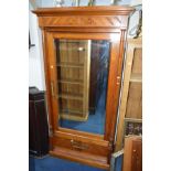A VICTORIAN PITCH PINE MIRRORED SINGLE DOOR CUPBOARD with a single drawer, width 97cm x depth 51cm x