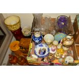 TWO BOXES AND LOOSE CERAMICS AND GLASS etc, to include a Sevres style hand painted vase, hand