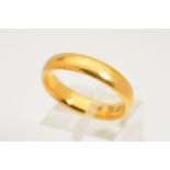 A 22CT GOLD BAND RING, the plain band with 22ct hallmark for Birmingham, ring size Q 1/2,