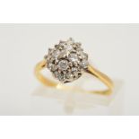 AN 18CT GOLD DIAMOND CLUSTER RING, designed as a three tier cluster of single and brilliant cut