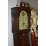 A GEORGE III OAK, MAHOGANY BANDED AND SATINWOOD INLAID EIGHT DAY LONGCASE CLOCK, the hood with