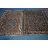 TWO SIMILAR AFSHAR RUGS, 160cm x 123cm (low pile and worn)