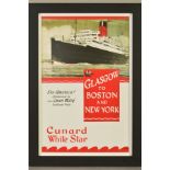 A LIMITED EDITION REPRODUCTION TRAVEL POSTER 9/495, 'Glasgow to Boston and New York', Clarendon Fine
