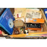 A BOX OF SUNDRIES, to include S.O.S.L. Collection 'Spirit of St Louis' radio alarm clock - serial