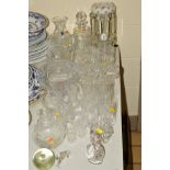 VARIOUS GLASSWARES, to include a single opaline glass lustre, height 28cm, a Stuart Crystal vase,