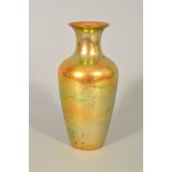 ZSOLNAY PECS, an iridescent gold baluster shaped vase with green striations, printed backstamp to