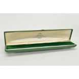 A MID 20TH CENTURY ELONGATED GREEN ROLEX WATCH BOX, with the inside marked 'Chronometrie Philippe