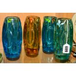 FOUR ROSICE GLASS WORKS LENS VASES, No914, designed Rudolph Schrotter in 1955, light blue, two