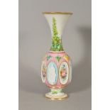 A 19TH CENTURY CONTINENTAL PORCELAIN AND BISQUE VASE, central panels hand painted, floral and