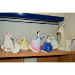 SEVEN ROYAL DOULTON FIGURES, 'Promenade' HN3072, 'Sweet Poetry' HN4113, 'Gillian' HN3742, 'First