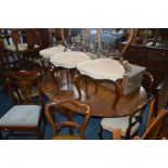 A SET OF SIX FOLIATE WALNUT BALLOON BACK CHAIR with oatmeal upholstery together with a mahogany