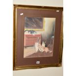 A PASTEL STUDY OF KITTENS CAUSING MISCHIEF, initialled JM'C lower left, mounted, framed and