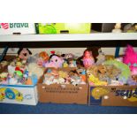 SIX BOXES OF SOFT TOYS, assorted animals, figures, manufacturers etc