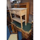 A CORONA PINE SIDE TABLE with two drawers, open bookcase, a transferred Oriental splat back chair