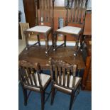 AN OAK DRAW LEAF TABLE and four chairs, together with an oak drop leaf table and a nest of three