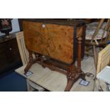 A LATE VICTORIAN BURR WALNUT AND WALNUT SUTHERLAND TABLE on ceramic casters, width 69cm x open depth