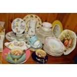 A GROUP OF AYNSLEY TEA WARES AND TRINKETS, to include two 'Orchard Gold' teacups and saucers and a