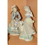 TWO LLADRO FIGURES, 'Girl with Pigeons' No4915 by Salvador Debon, height 22cm and Girl with Doll and