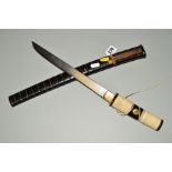 A JAPANESE WWII ERA KATANA STYLE SHORT SWORD/DAGGER, blade is not maker marked, thin string grip