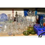A COLLECTION OF GLASSWARE, to include boxed Georgian crystal, two green Whitefriars controlled