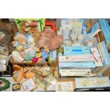 THREE BOXES AND LOOSE BEATRIX POTTER ITEMS, to include soft toys, Peter Rabbit, Squirrel Nutkin,