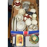 A BOX AND LOOSE OF CERAMICS, GLASS, PICTURES, ETC to include boxed Aynsley 'Orchard Gold' trinket