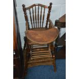 AN EARLY 20TH CENTURY OAK METAMORPHIC HIGH CHAIR