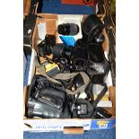 A BOX OF CAMERAS AND ACCESSORIES, to include Pentax P30 with SMC Pentax-M zoom lens 1:4 75-150mm,