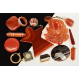 A SELECTION OF AGATE PIECES, to include two small agate panels each inset with a compass, a