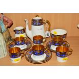 A SHELLEY COFFEE SET, blue Swallow decoration on gilt banding, No8189 to base of coffee cans (15) (