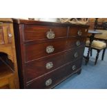 A GEORGIAN MAHOGANY CHEST OF TWO SHORT OVER THREE LONG GRADUATED DRAWERS with brass swan neck