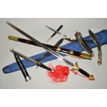 A SELECTION OF BLADED WEAPONS AS FOLLOWS, flimsy bladed sword, of Asian origin in scabbard with
