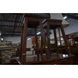 TWO EARLY 20TH CENTURY OAK LABORATORY STOOLS both with later adapted seats (2)