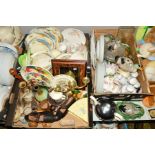 THREE BOXES AND LOOSE CERAMICS, GLASSWARE, SUNDRIES etc, to include a pair of childrens Victorian