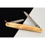 A 9CT GOLD CASED PEN KNIFE, the Sampson Mordan & Co Ltd penknife of plain design, with 9ct