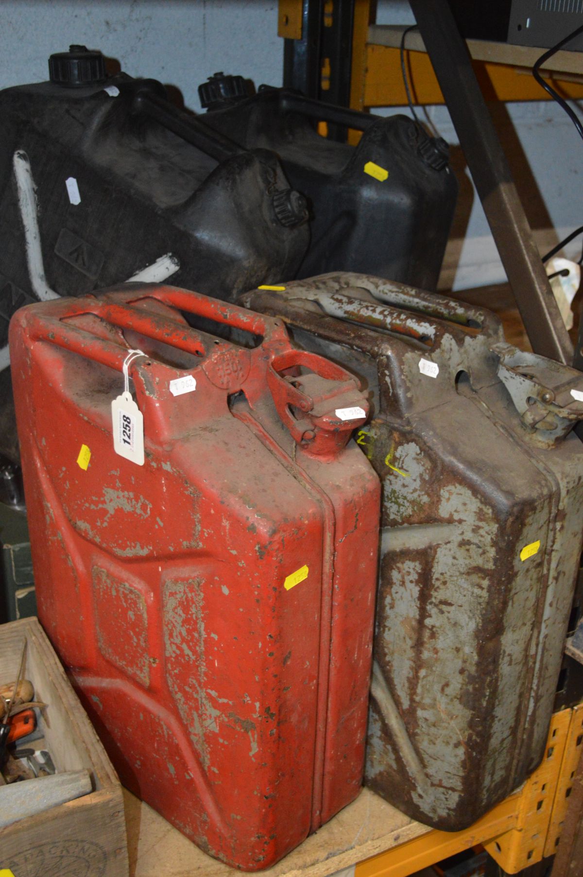 TWO 20L JERRY CANS together with two 20L plastic water tubs (4)