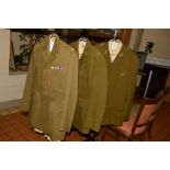 THREE BRITISH ARMY UNIFORM JACKETS, trousers, WW2/post WW2, all have collar dogs for various