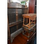 AN OAK BOOKCASE 92cm width x 20cm depth x 104cm height, a modern oak sidetable with single drawer