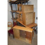 A MID 20TH CENTURY TEAK BUREAU together with a teak bookcase, a 1970's pine kitchen table, width