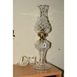 A WATERFORD CUT LEAD CRYSTAL OIL LAMP SHAPED TABLE LAMP, 'Inishturk' design, total weight 56cm