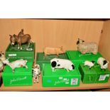 NINE BESWICK FARM ANIMALS, comprising boxed Donkey No1364B, boxed Black-faced sheep No1765 and boxed