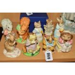 NINE ROYAL ALBERT BEATRIX POTTER FIGURES, comprising 'Old Mr Bounder', 'Mrs Tiggy Winkle Takes Tea',