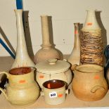 A GROUP OF STUDIO POTTERY BOWLS, JUG AND FOUR VASES, each piece incised with letter P, the four