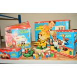 A COLLECTION OF FISHER PRICE CHILDRENS TOYS to include boxed Action Garage, boxed School, boxed