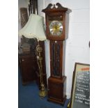 AN OLD CHARM OAK LINENFOLD LONGCASE CLOCK, brass and silvered dial with